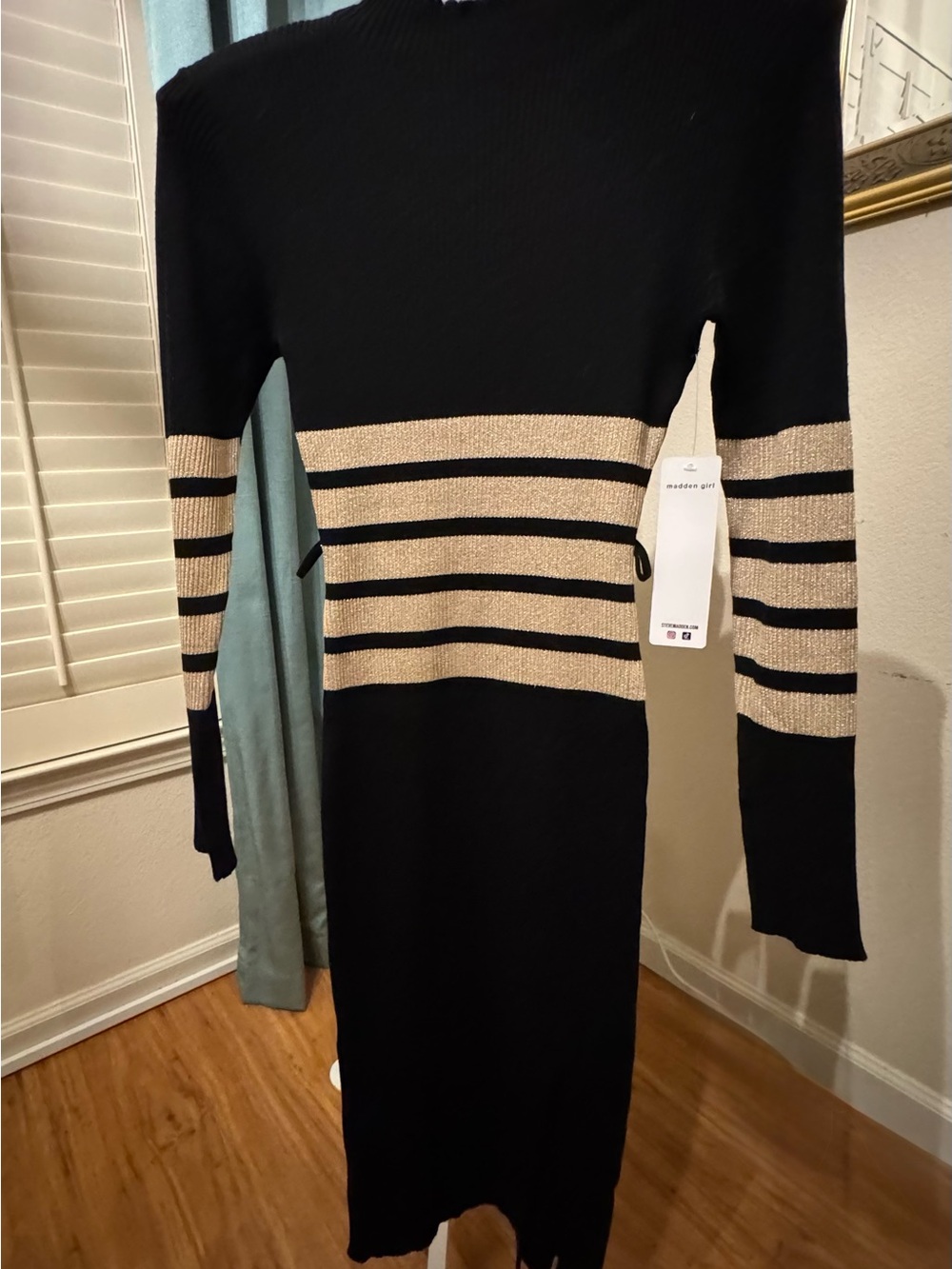 Madden Girl Black & Gold Knit Midi Dress